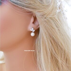 PEARL earrings Stud BRIDAL Jewelry wedding earrings Prom CZ Bridesmaid gift